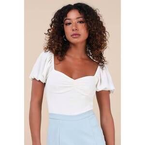 Lulus Favorite Impression White Puff Sleeve Bodysuit - Size M